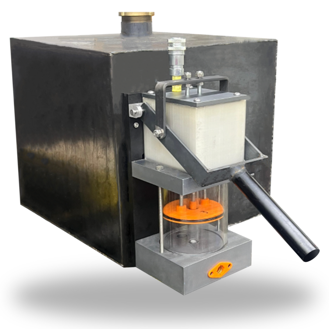Close view of the AutoMixer metering assembly and sight cylinder